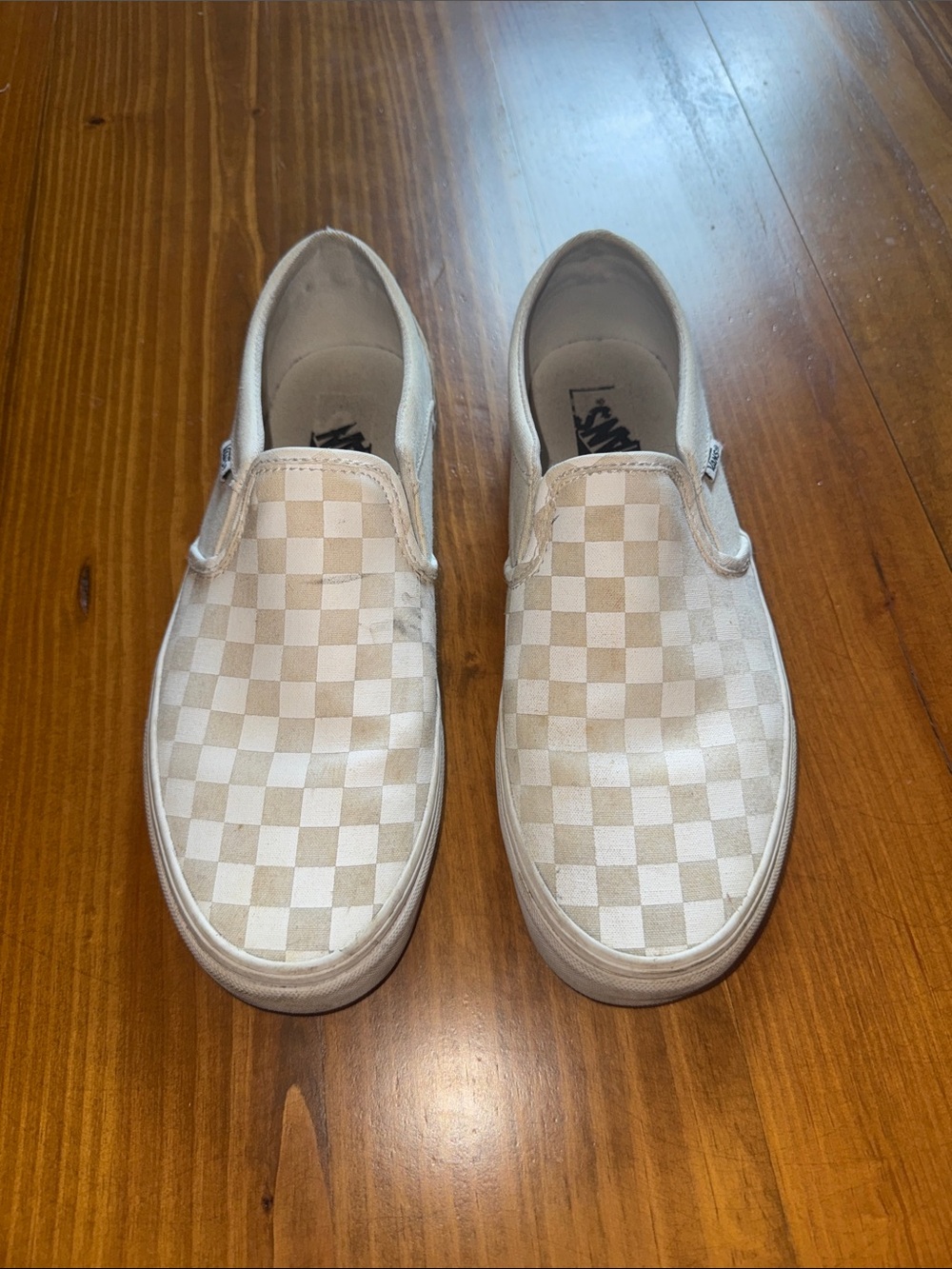 Women’s Slip-On Checkerboard Canvas Shoes - White/Cream